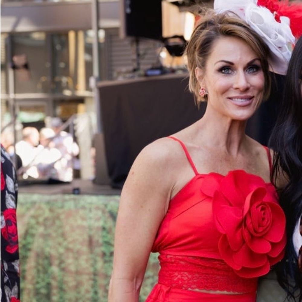 DERBY OUTFIT! Red Floral Strapless two piece - Picture 7 of 8